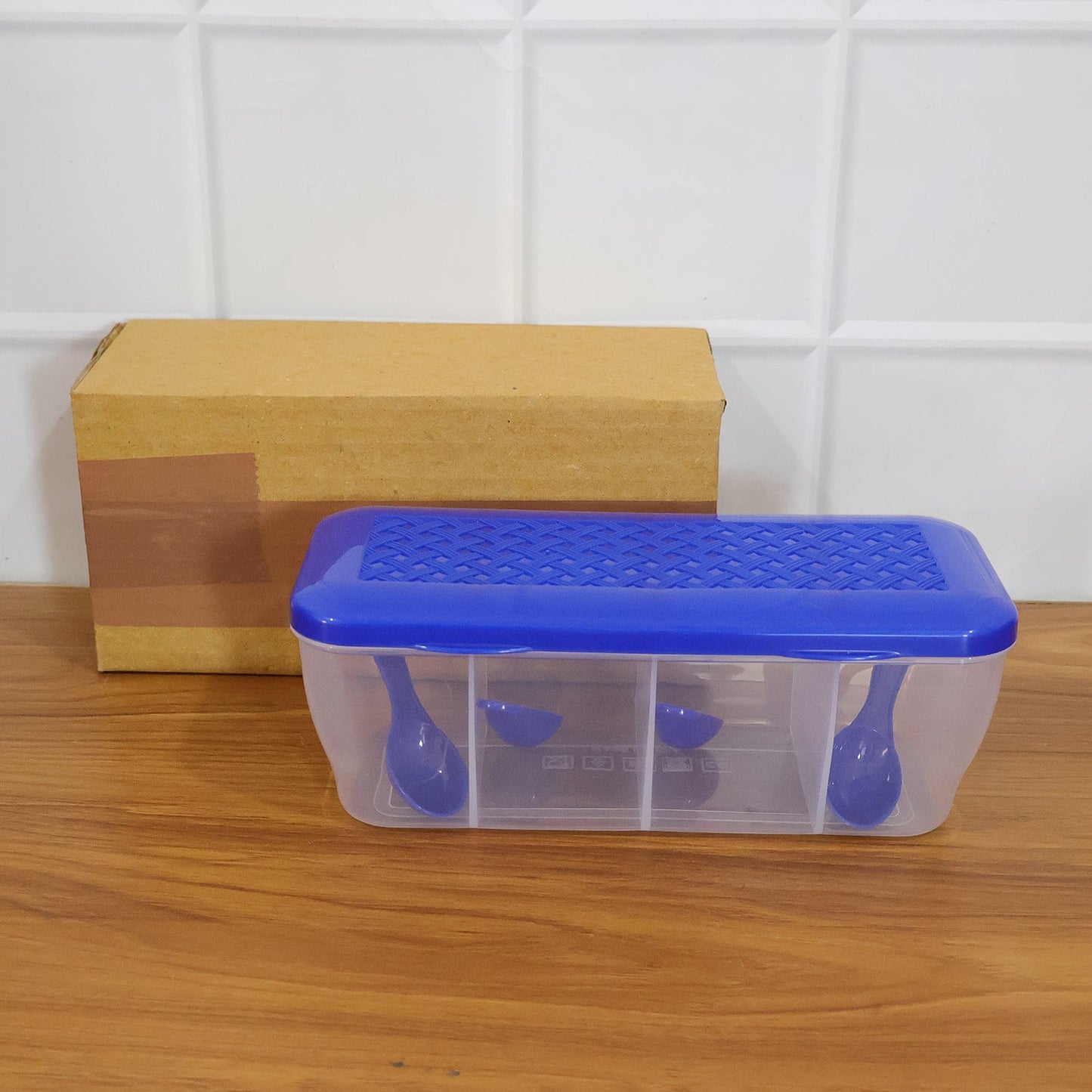 Kitchen Airtight 4-Section Storage Container / Pickle Jar 4 Spoons (1 Pc / Mix Color)