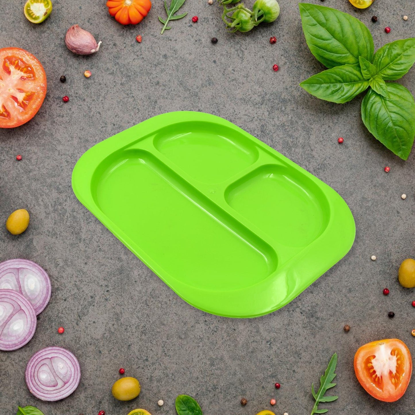 Biodegradable 3-Compartment Plastic Food Plate with Spoon for Snacks (1 Pc)