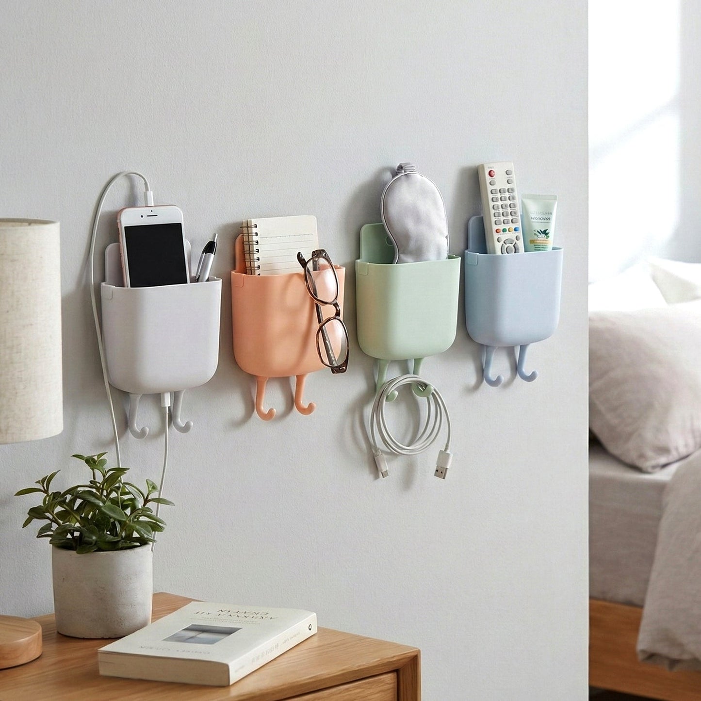 wall mounted mobile charging holder set 4 pc