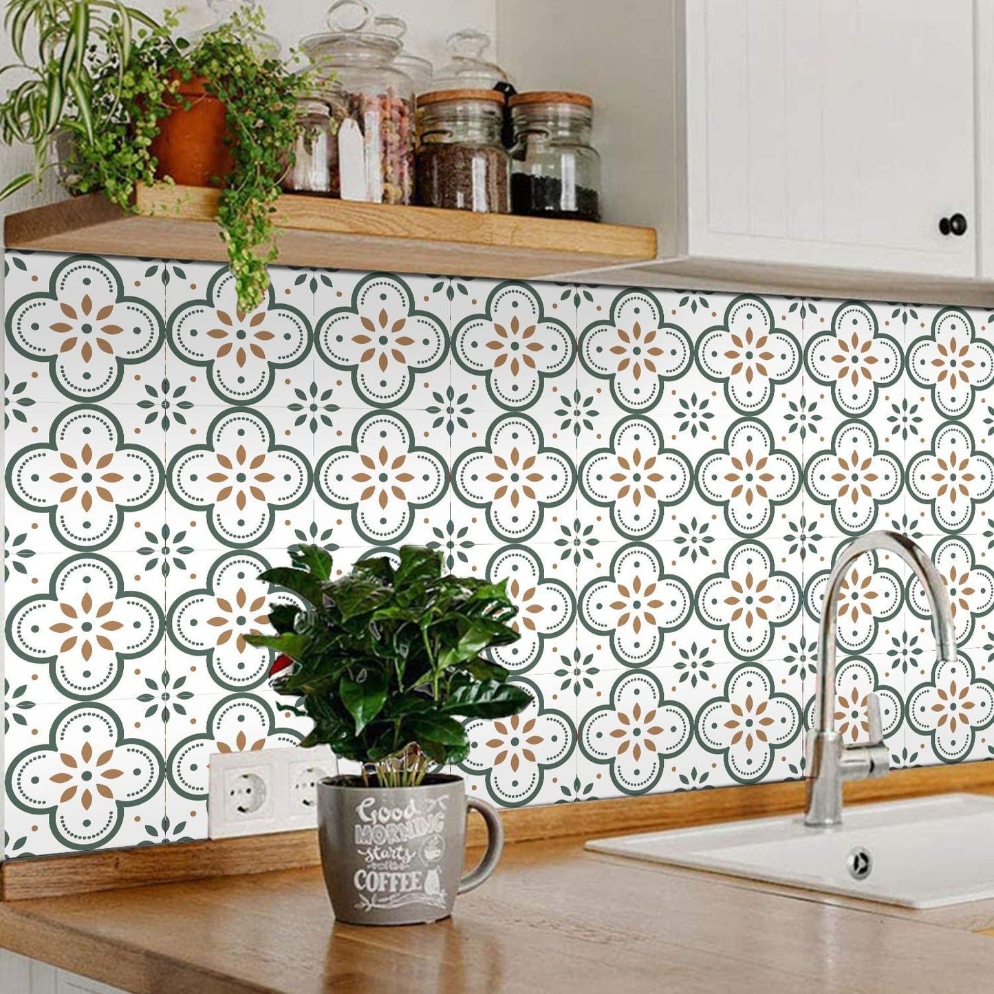 Peel & Stick 8×8 Inch Floor Tiles for Kitchen & Bathroom (10 Pc Set)