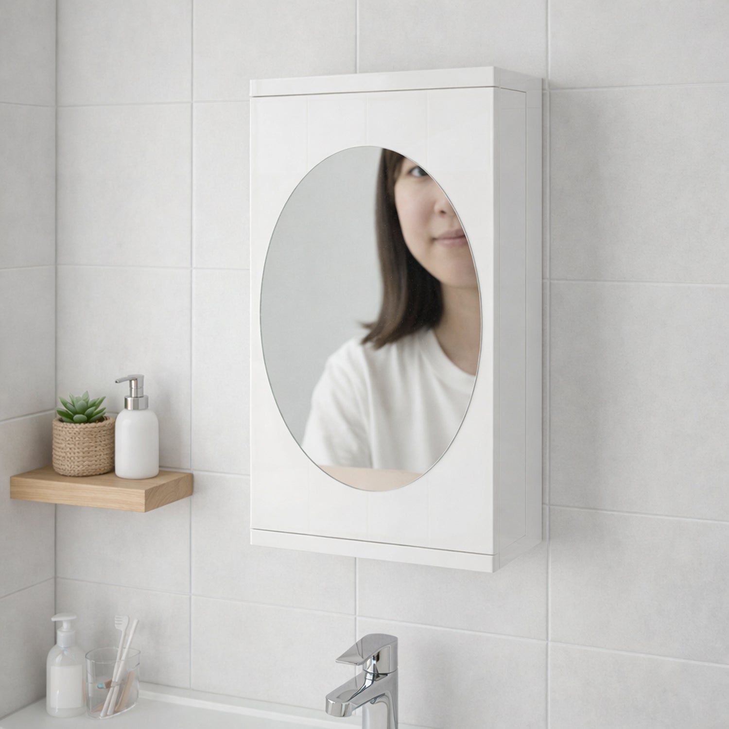 Wall mount makeup mirror cabinet