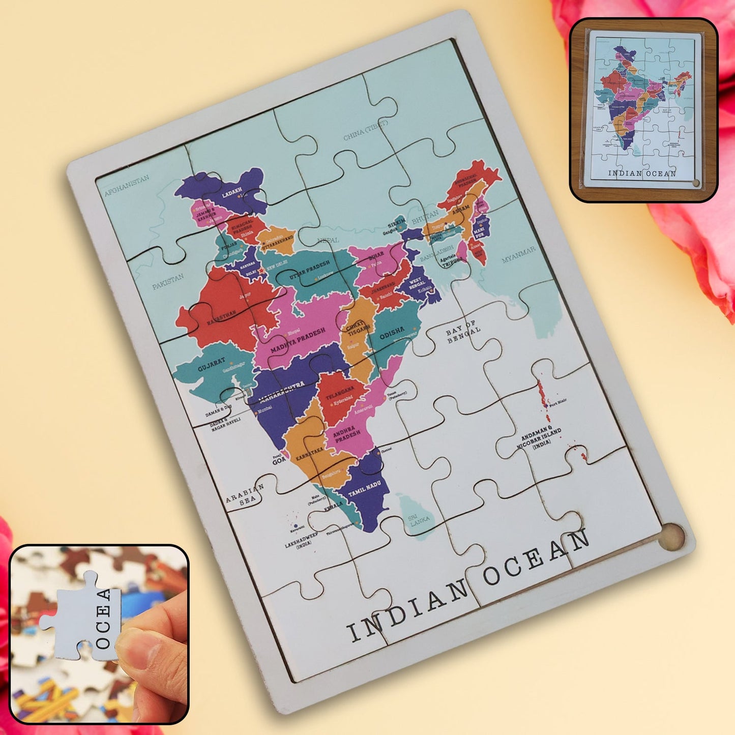 Wooden Puzzle Learning Board for Kids - (1 Pc / Mix Design / random)