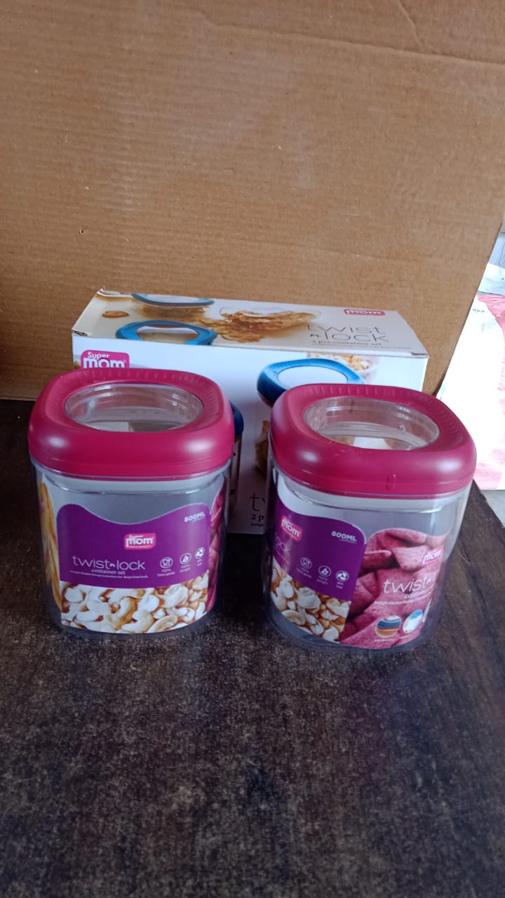 Supermom Transparent Twist Lock Kitchen Storage Container Set (Approx 800ML & 2Pc)